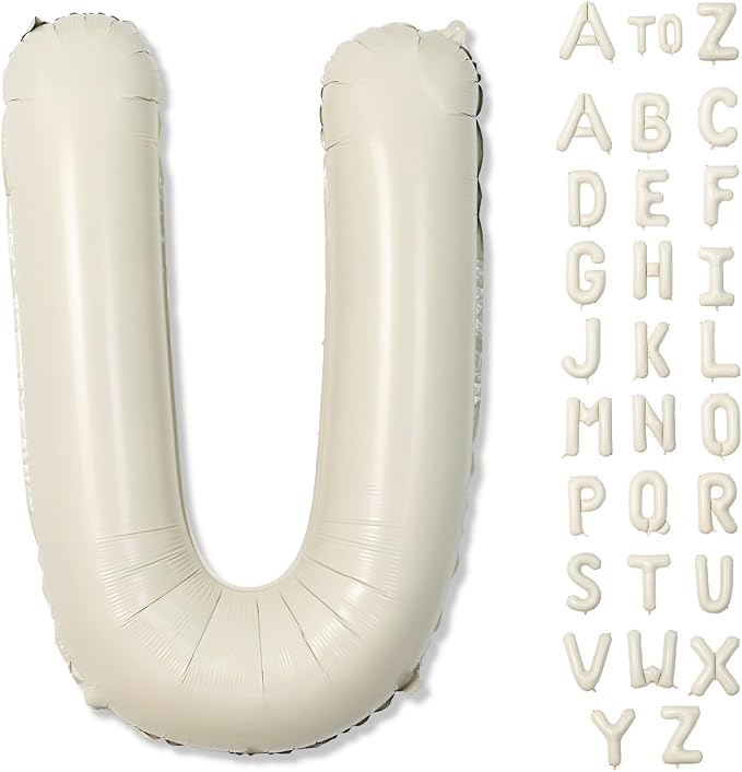 Big Letters Balloon U, 40 Inch Cream White Sand Helium Mylar Alphabet by Lingqiang