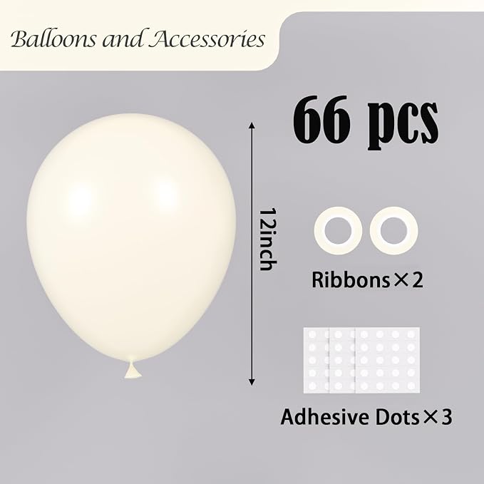 Voircoloria 66pcs Ivory White Latex Party Balloons, 12inch | - Image 3