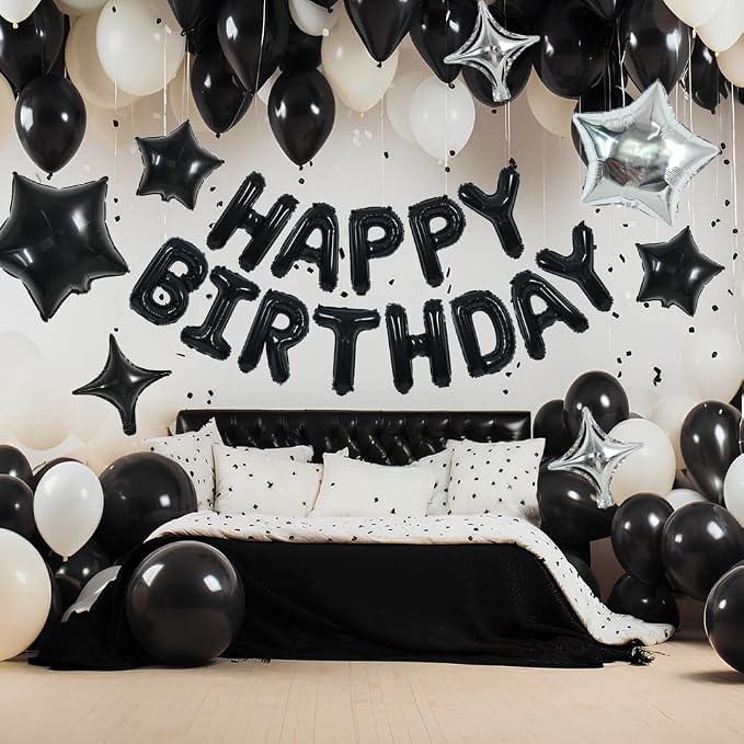 TONIFUL 35Pcs Black Birthday Decorations Kit 16 Inch Happy Birthday Balloon | - Image 3