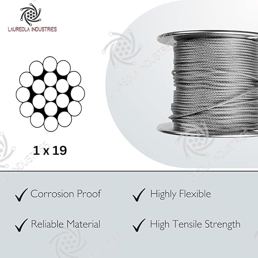 Laureola 1/8" Type-1x19 Grade-316 Stainless Steel Cable Railing Wire Rope - 900ft