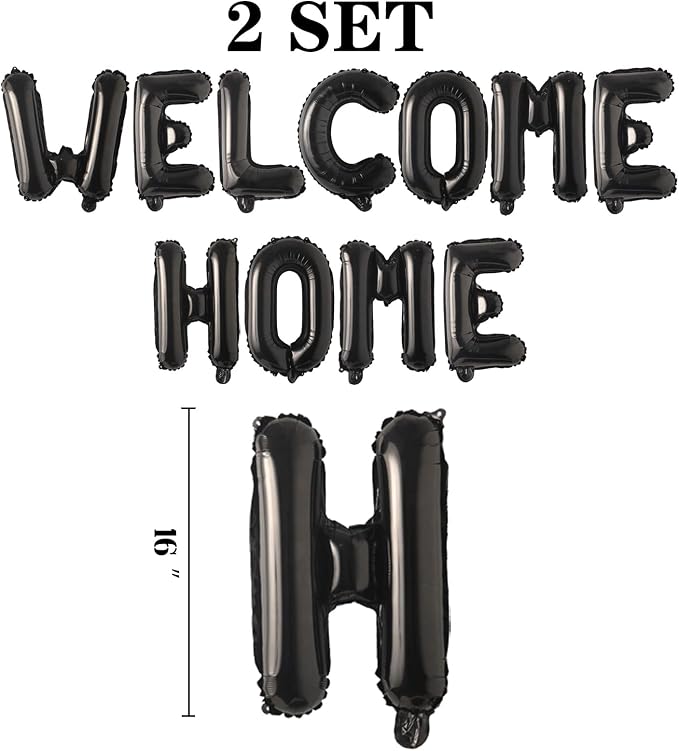 2 Set 22Pcs Black WELCOME HOME Letter Balloons 16in Balloon Foil Letter - Image 2