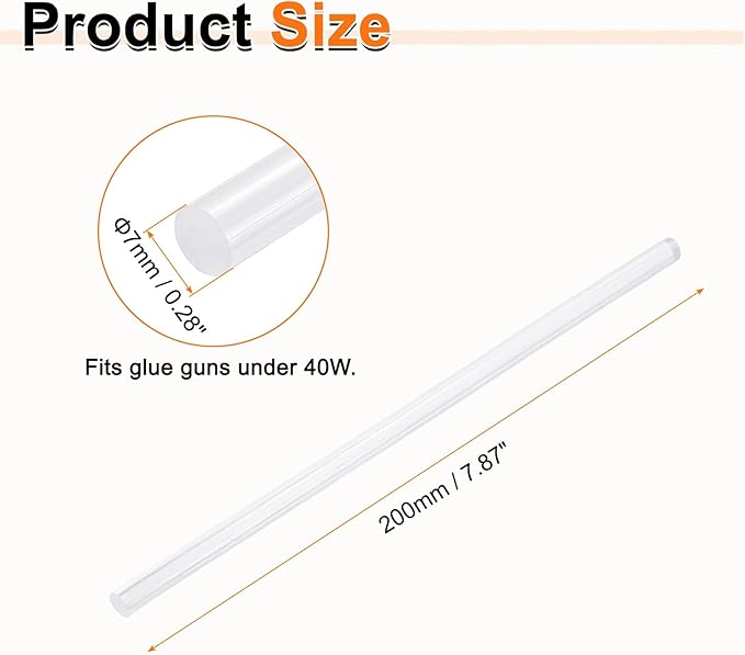 HARFINGTON 10pcs Hot Glue Sticks 0.28" Dia x 7.87" Long EVA Mini Hot Melt Adhesive Glue Stick for Hot Melt Gun Wood Plastic Glass Flowers Fabrics Foam, Clear