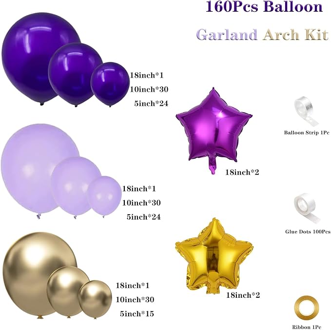 Dusty Purple and Gold Balloon Garland Arch Kit - Image 2