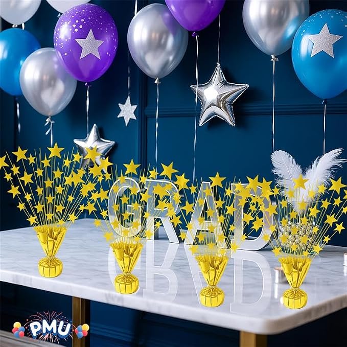 PMU 6 Pack Bursting Star Metallic Foil Spray Centerpiece- Gold Balloon Weights - Image 6