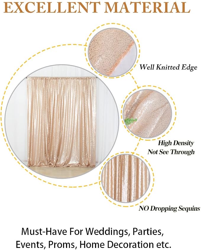 ShinyBeauty Sequence Backdrop Champagne 8FTx10FT Sequin Photo Backdrop - Image 4