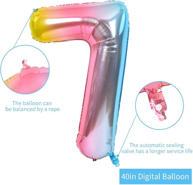 TONIFUL 40 Inch Rainbow Large Numbers Balloons 0-9, Number 7 Digital 7 Helium - Image 2