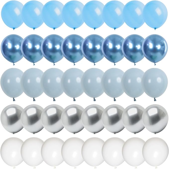 60 Pcs Baby Blue and Silver Balloons, 12 Inch Light Blue Dusty Pale Blue White by Lingqiang