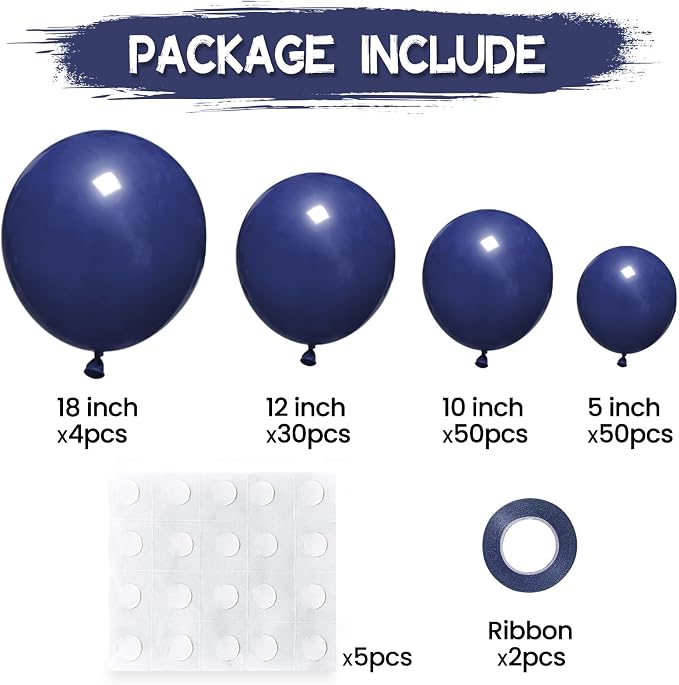 134Pcs Navy Blue Balloons Different Sizes 5 10 12 18 Inch Navy blue Latex - Image 2