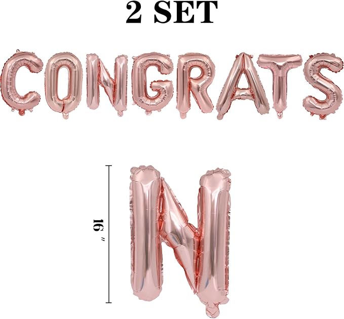 2 Set 16Pcs Rose Gold Congrats Letter Balloons 16in Balloon Foil Letter - Image 2