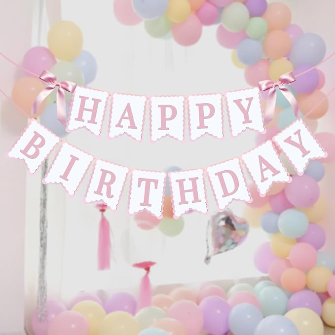 Bow Happy Birthday Banner for Bow Birthday Decorations Pink Bows Garland for - Image 6