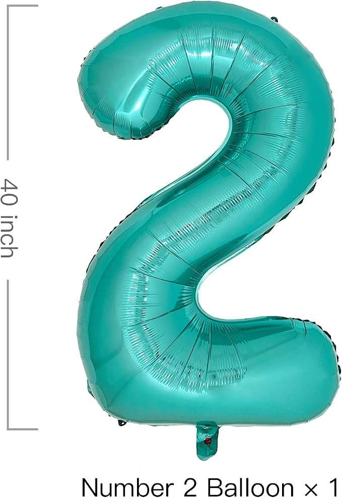 Teal Number 2 Balloons 40 Inch Large Turquoise Blue Foil Balloons - Image 2