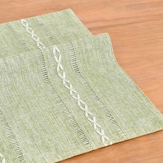Wracra Cotton Linen Place Mats, Sage Green Embroidered Placemats Set of 6 | - Image 4