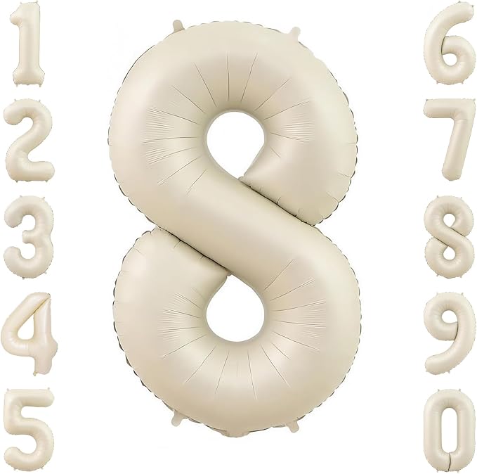 Cream Number 8 Balloon 40 Inch, Foil Numeral by Unknown