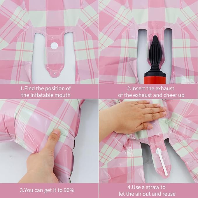 Vuzvuv Whiite Pink Gingham Bow Heart Balloons Set, Bridal Shower（Mix Colors） - Image 3