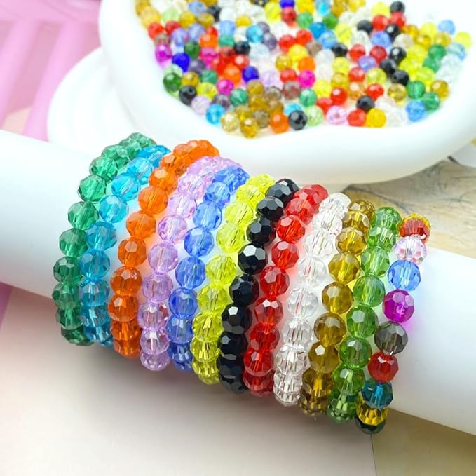 100 PCS 8mm Crystal Glass Beads Round Multiple Faceted Loose Spacer Glass Beads for DIY Handcrafte Bracelet Necklace Earring Jewelry Making(Pink)