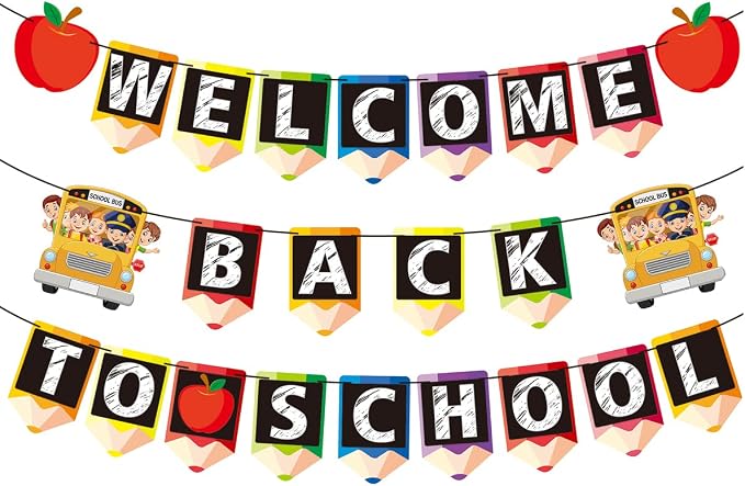 Welcome Back to School Decorations Banner Welcome Pencil Apple Decor Happy by FHGG