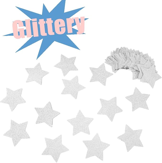 6 Pcs Glitter Silver Star Paper Garland Christmas Birthday Party Decorations - Image 5