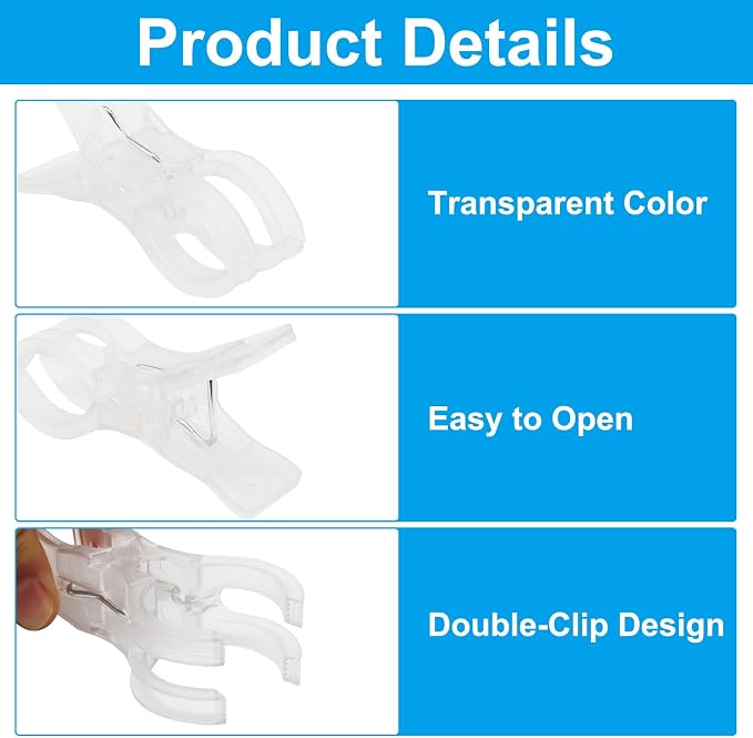 20 Pack Large Balloon Arch Clips, Transparent Plastic | Backdrop Spring Clamps - Image 3