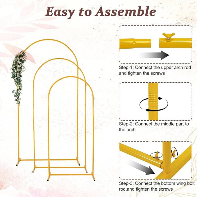 Vincidern 3pcs Metal Wedding Arch Backdrop Stand, Party Arch Stand, Balloon - Image 7