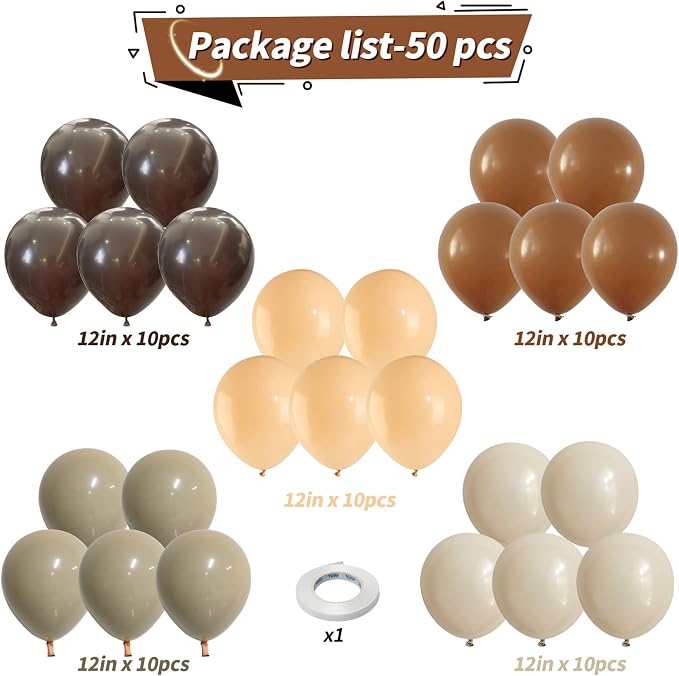 Brown Balloons, 12 Inch 50 Pcs Thick Neutral Western Cowboy Latex Balloon | - Image 2