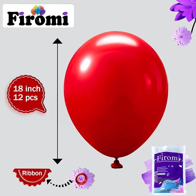 Firomi Red Balloons 18-inch 12 Pack Large Thicken | Helium Big Matte Red Latex - Image 2