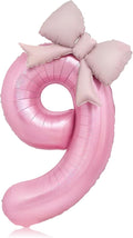Bow Pink 9 Balloons, 40 Inch Giant Pink Bow Helium Foil Number 9 by Vsdski