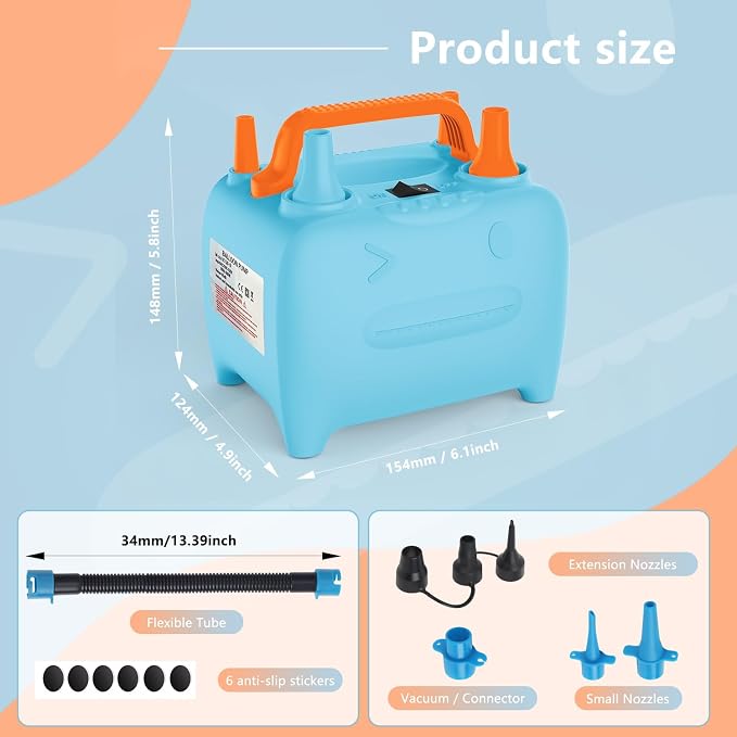 OWill Balloon Pump Electric, Portable Dual Nozzle Balloons Air Pump Electric - Image 6