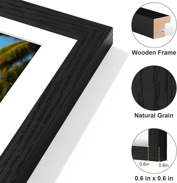 Vittanly 8x10 Collage Picture Frame, Displays 2Pcs 4x6 Pictures with Mat, Photo Frame for Wall Mounting or Table Top with Stand, Black, 1 Pack
