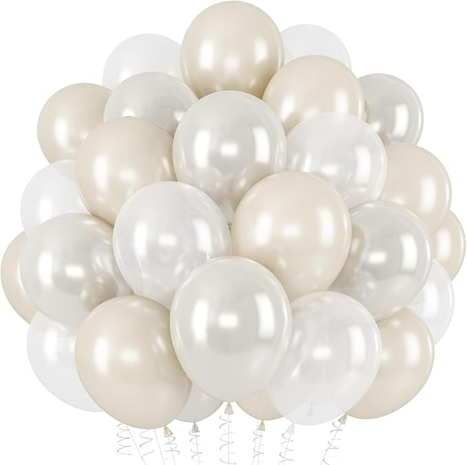 Pearl White Balloons, 50 Packs 12 Inch Pearl Double-Stuffed Balloons by Togvu