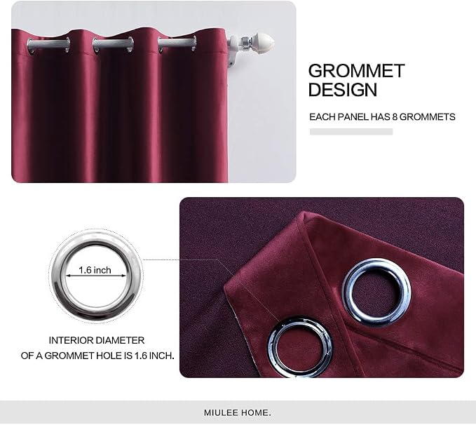 MIULEE Velvet Curtains Christmas Burgundy 52 x 90 Inch Length Set of 2 | - Image 2