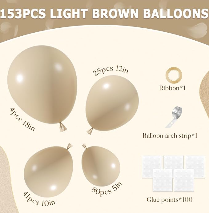Amandir 153pcs Light Brown Balloons Arch Garland Kit Different Sizes | 18 12 10 - Image 3