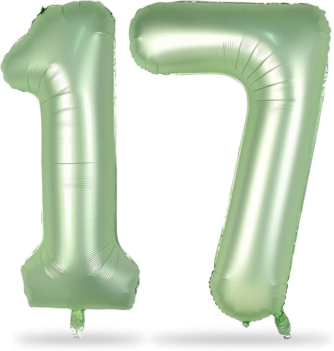 Sage Green Number 17 Birthday Balloons, 40 Inch Large Foil Number 1 & 7 Helium by Lingqiang