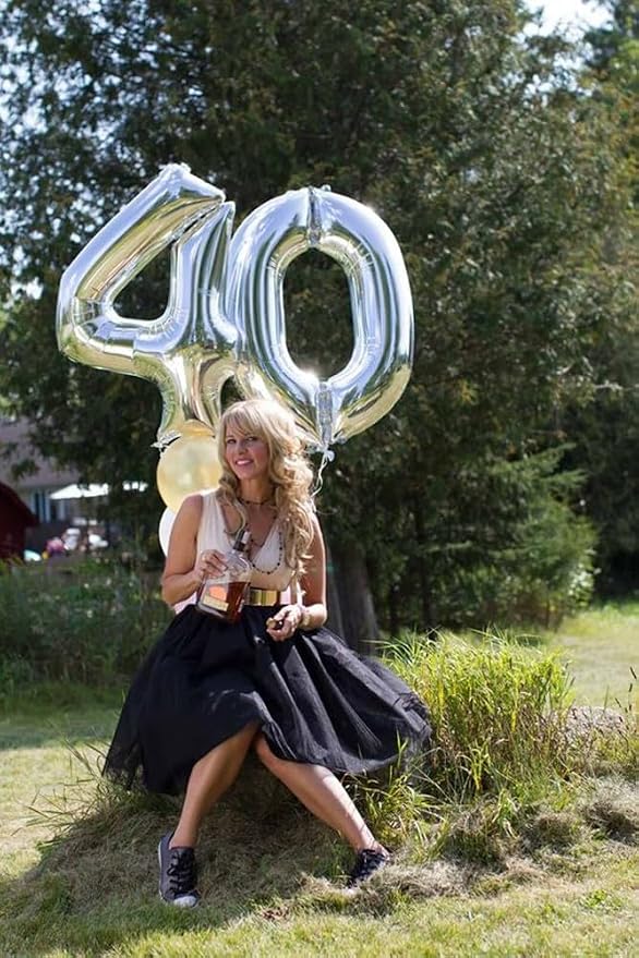 4 Balloon Numbers Birthday Decorations, 40In Silver Balloons - Image 2