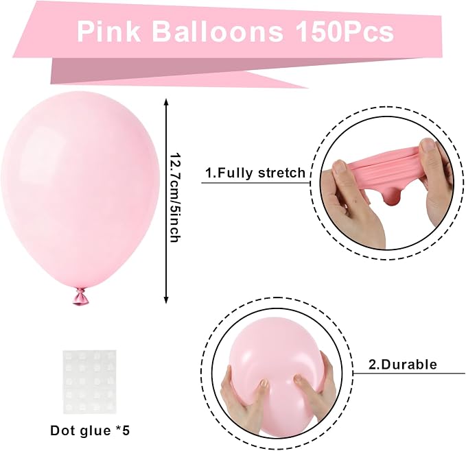 Patimate Pastel Pink Latex Party Balloons 150pcs 5 Inch - Image 3