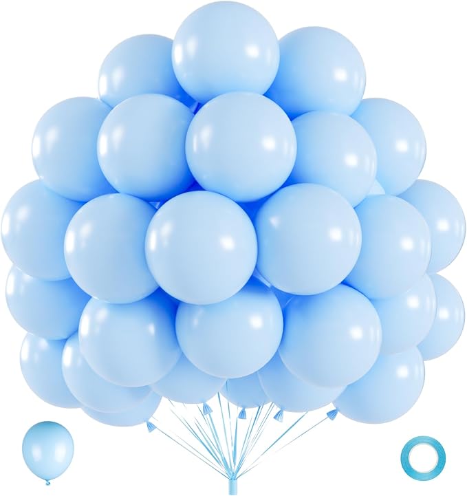 40 Pcs Light Blue Balloons, 12 Inch Pastel Macaron Blue Latex Balloons by ZizasAry