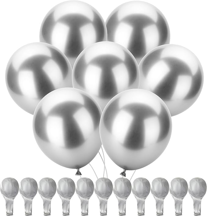 Mr. Pen- Metallic Balloons, 12 Inch, 54 Pack | Latex Metallic Silver Balloons by MrPen