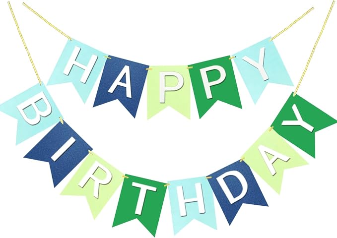 Letjolt Happy Birthday Banner Blue Green Handmade Garland 13pcs | Pre-Strung by Letjolt