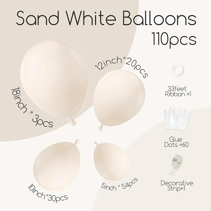 Awenztech 110pcs White Sand Balloon Arch Garland Kit 18 12 10 5 inch | Baby - Image 2
