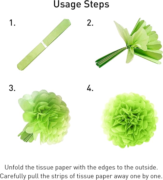 Bonbonhoo 18pcs Lucky Green Party Decoration Sets, Paper Pom Poms of 12in - Image 3
