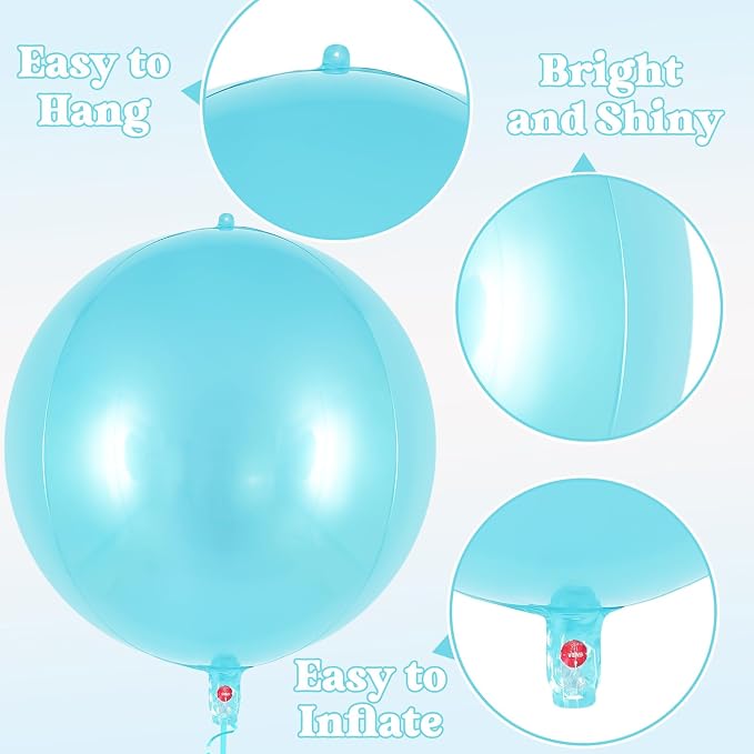 Metallic Light Blue Balloons, 22 Inch Large Sphere Round Balloons - Image 5