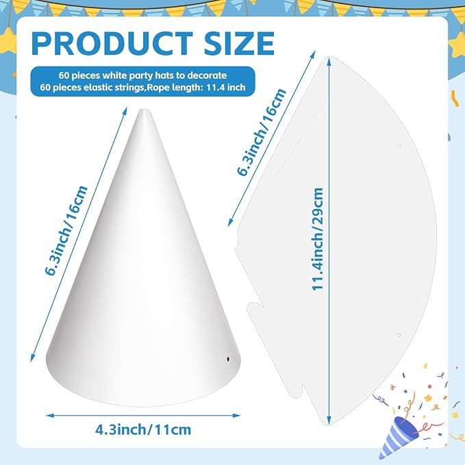 WEOXPR White Paper Party Hats for Birthday, Decorative Bulk Cone Hat for Adults - Image 2