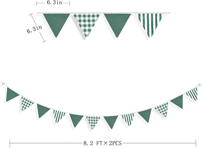2 Sets Green Pennant Banner Flags 24Pcs Green Buffalo Plaid Striped Nursery - Image 2