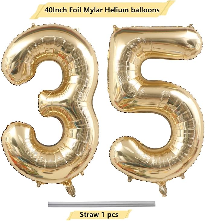 Light Gold Number 35 Balloon 40in White Gold 35 Foil Mylar Digital Balloon | - Image 4