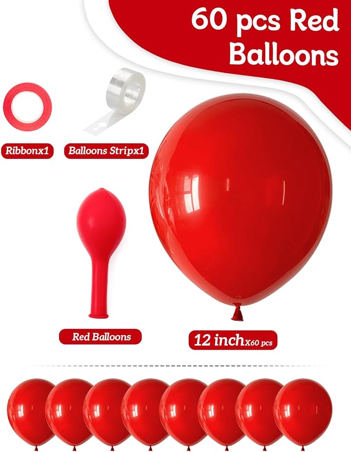 Red Balloons 12 Inch 60 PCS Red Latex Balloons - Image 3