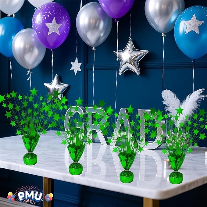 PMU 3 Pack Bursting Star Metallic Foil Spray Centerpiece- Green Balloon Weights - Image 6