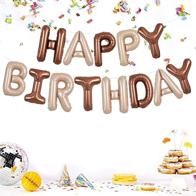TONIFUL 16 Inch Light Brown Chocolate Happy Birthday Balloons Banner Decor | - Image 5
