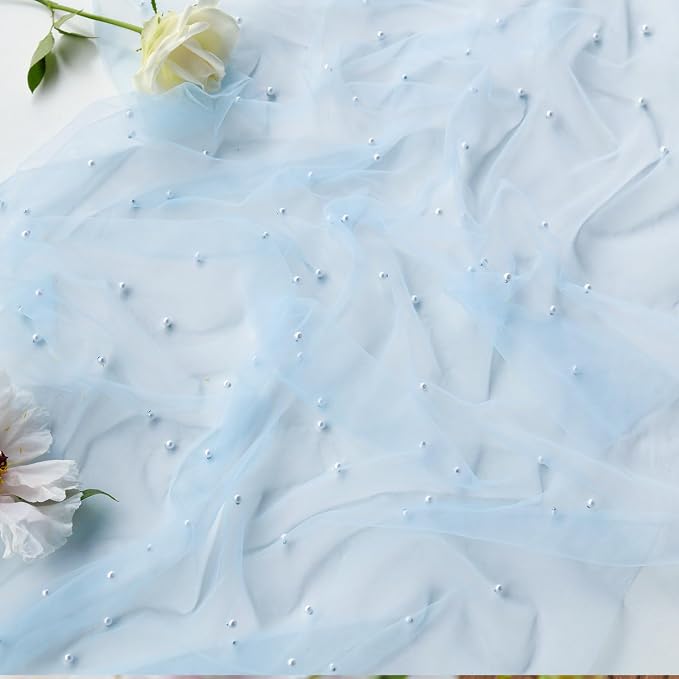 Artoid Mode Pearl Blue Gauze Table Runner 120 Inch 10FT, Seasonal Sheer Dining - Image 6