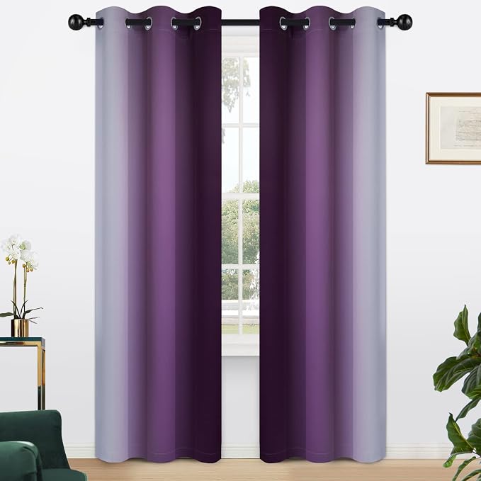 Yakamok Ombre Curtains Purple and Greyish White - Image 2