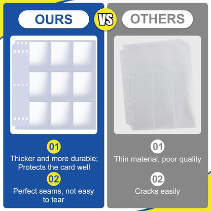 7200 Pockets Card Sleeves Binder Sheets, 9 Pocket Card Sleeves for 3 Ring Binder, Trading Cards Sleeves Fit for Baseball, Football, Game, Business Cards(400 Pages)
