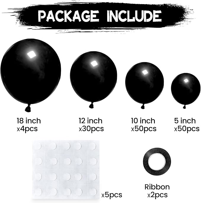 134Pcs Black Balloons Different Sizes 5 10 12 18 Inch Black Balloon Garland - Image 2